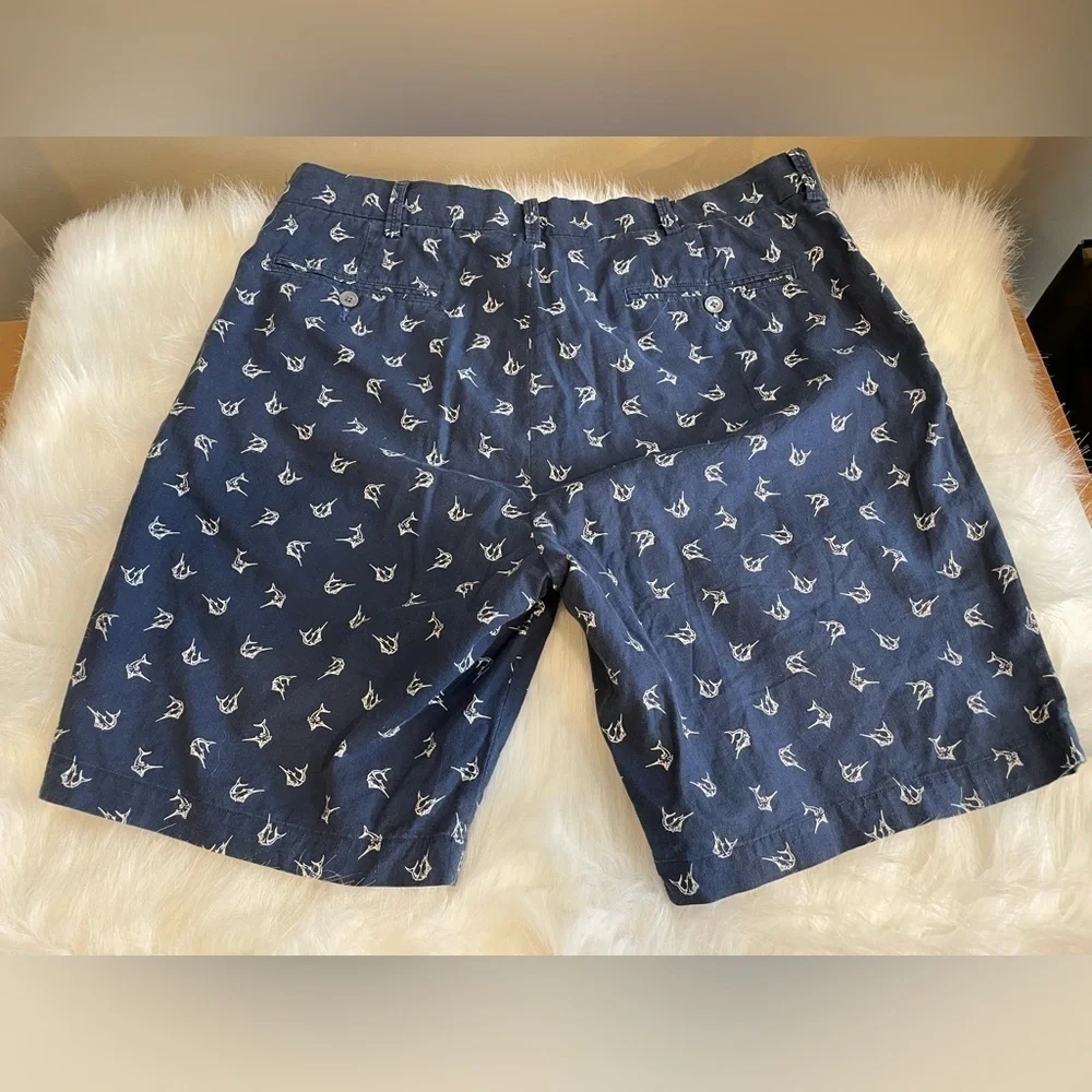 Polo Ralph Lauren Navy Blue Linen Marlin Print Shorts 36 x 9